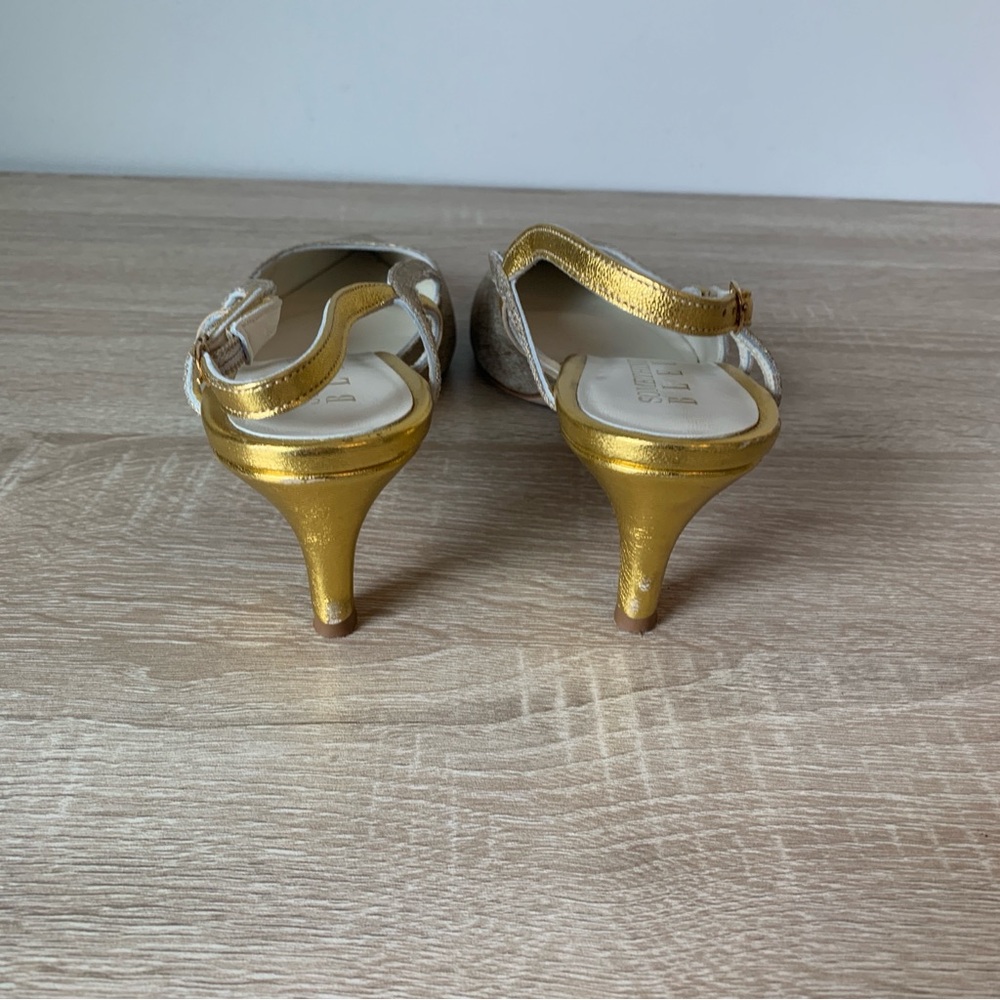 Vintage Pointed Toe Slingback Pump Gold Heels Special Occasion Something Bleu - Picture 10 of 15